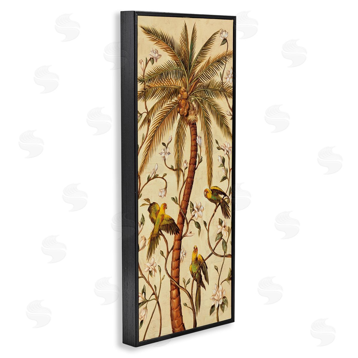 Parrots & Curvy Palm Tree Black Frame Print Wall Art, Home Decor by Rodolfo Jimenez