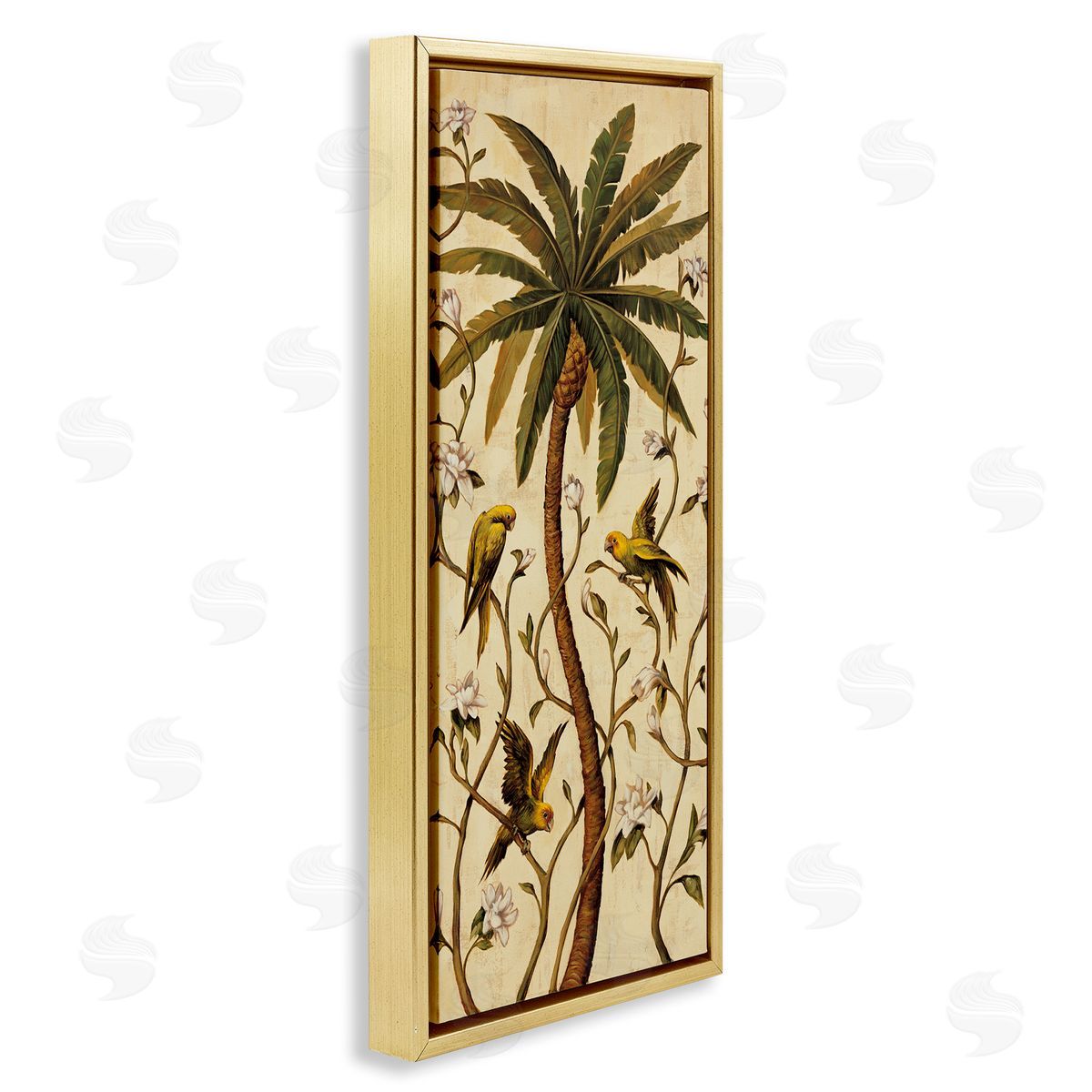 Parrots & Jungle Botanics Gold Floating Frame Canvas Wall Art, Home Decor by Rodolfo Jimenez