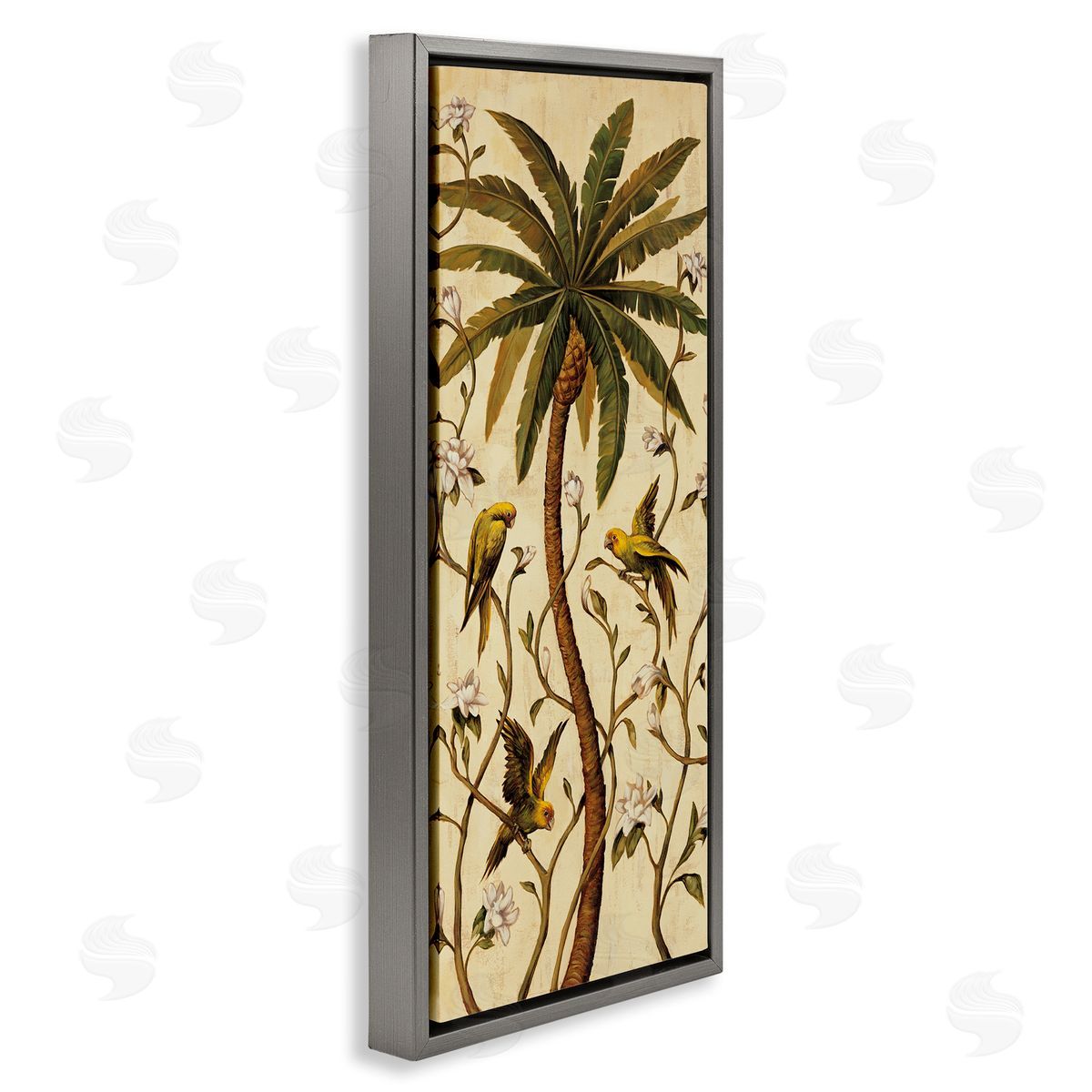Parrots & Jungle Botanics Grey Floating Frame Canvas Wall Art, Home Decor by Rodolfo Jimenez