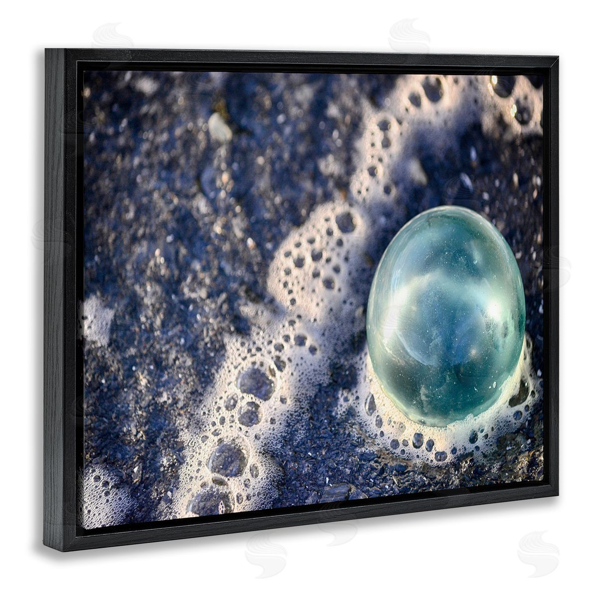 Beach Foam & Bubble Black Floating Frame Canvas Wall Art, Home Decor by Savanah Plank