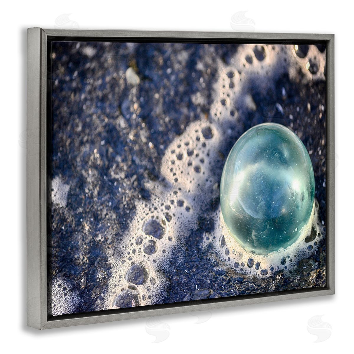 Beach Foam & Bubble Grey Floating Frame Canvas Wall Art, Home Decor by Savanah Plank