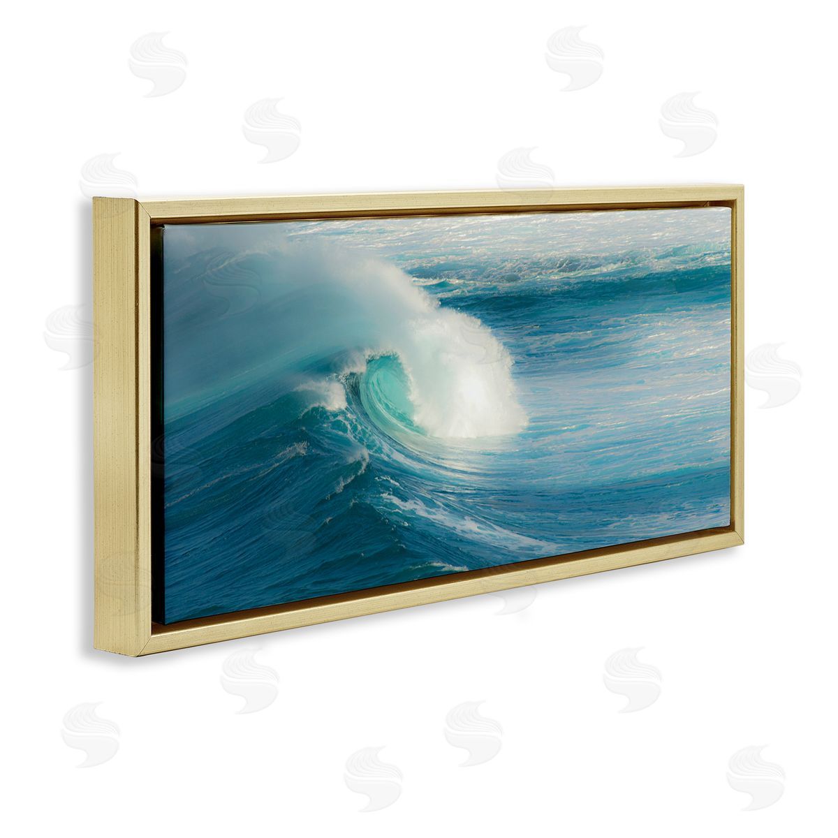 Bending Ocean Wave Gold Floating Frame Canvas Wall Art, Home Decor by Scott Bennion