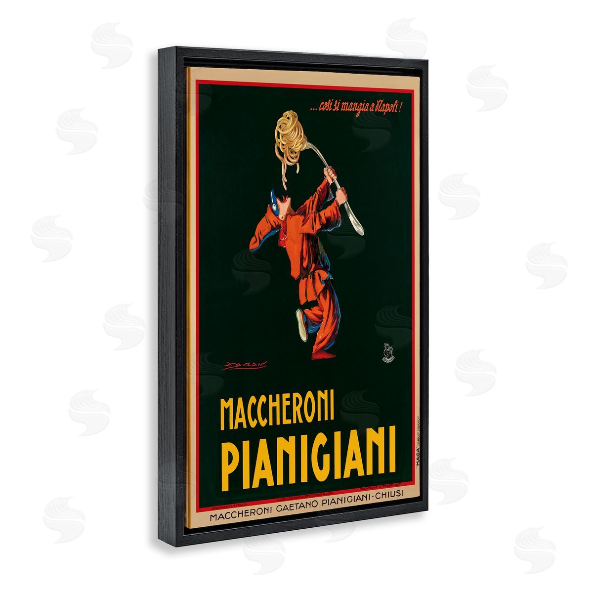 Maccheroni Vintage Ad Black Floating Frame Canvas Wall Art, Home Decor by Vintage Poster