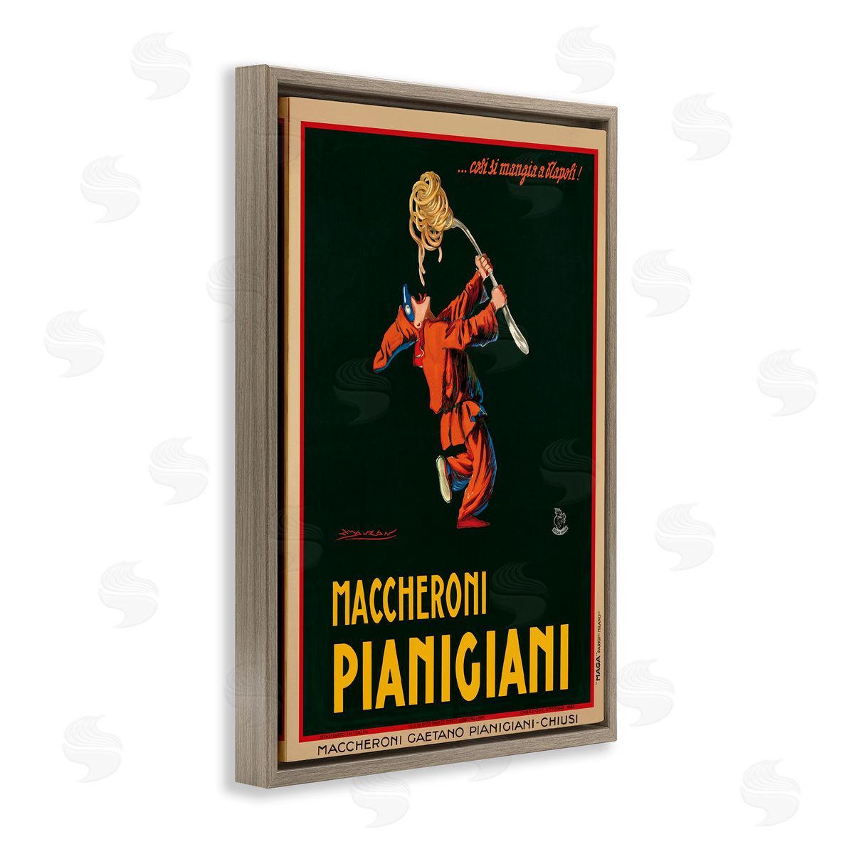 Maccheroni Vintage Ad Brown Floating Frame Canvas Wall Art, Home Decor by Vintage Poster