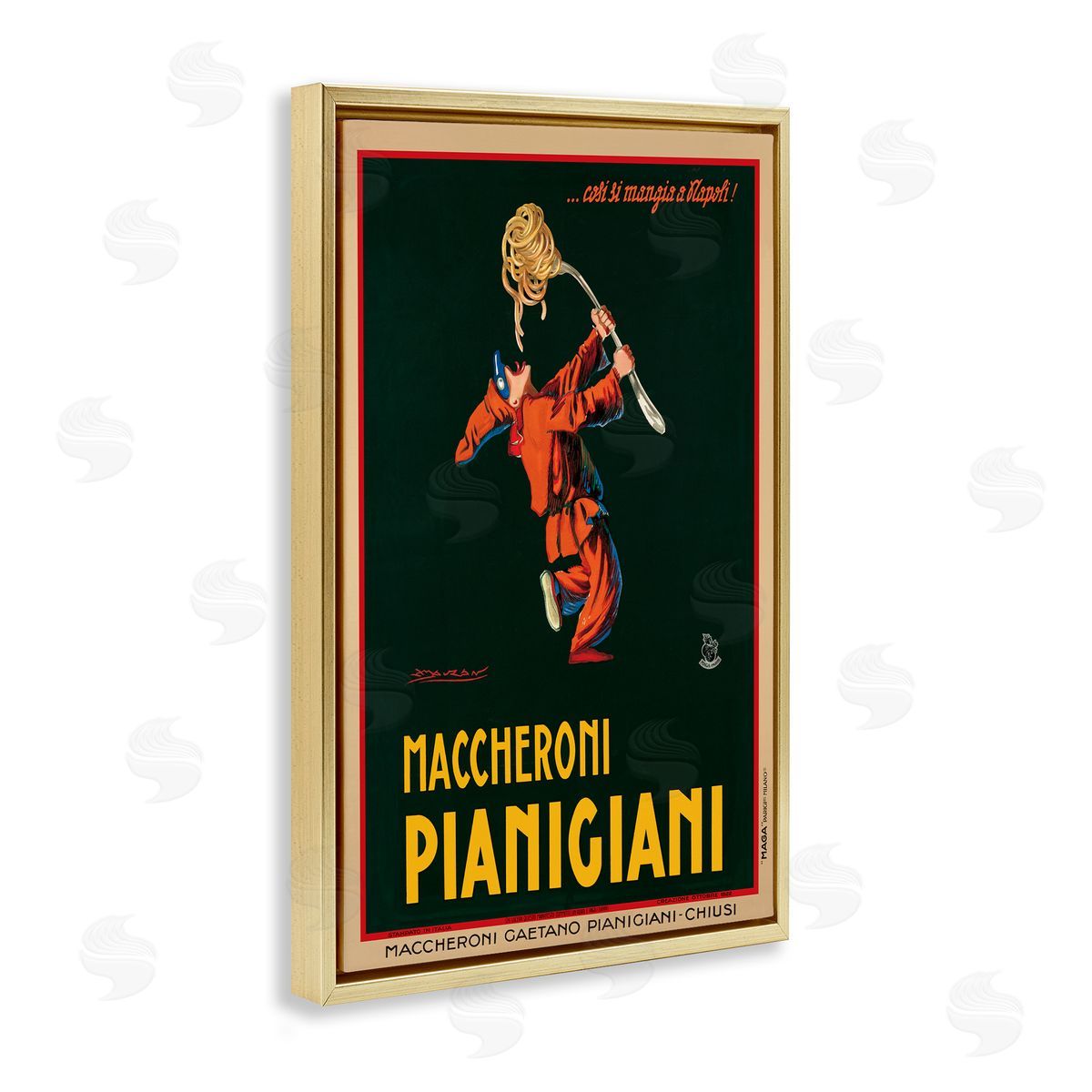 Maccheroni Vintage Ad Gold Floating Frame Canvas Wall Art, Home Decor by Vintage Poster