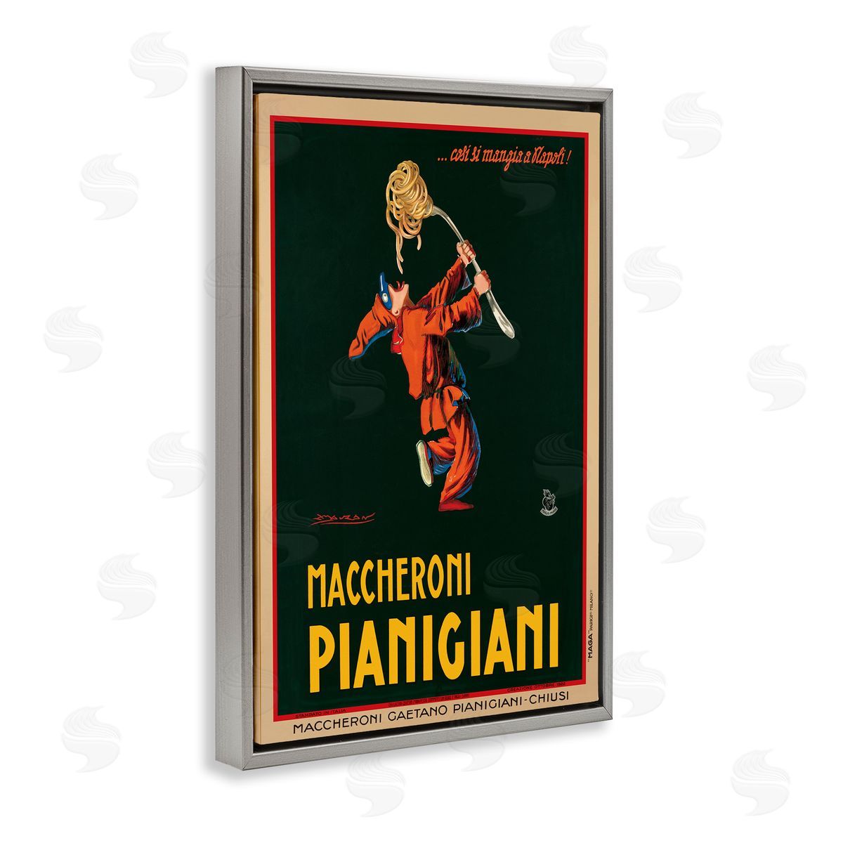 Maccheroni Vintage Ad Grey Floating Frame Canvas Wall Art, Home Decor by Vintage Poster