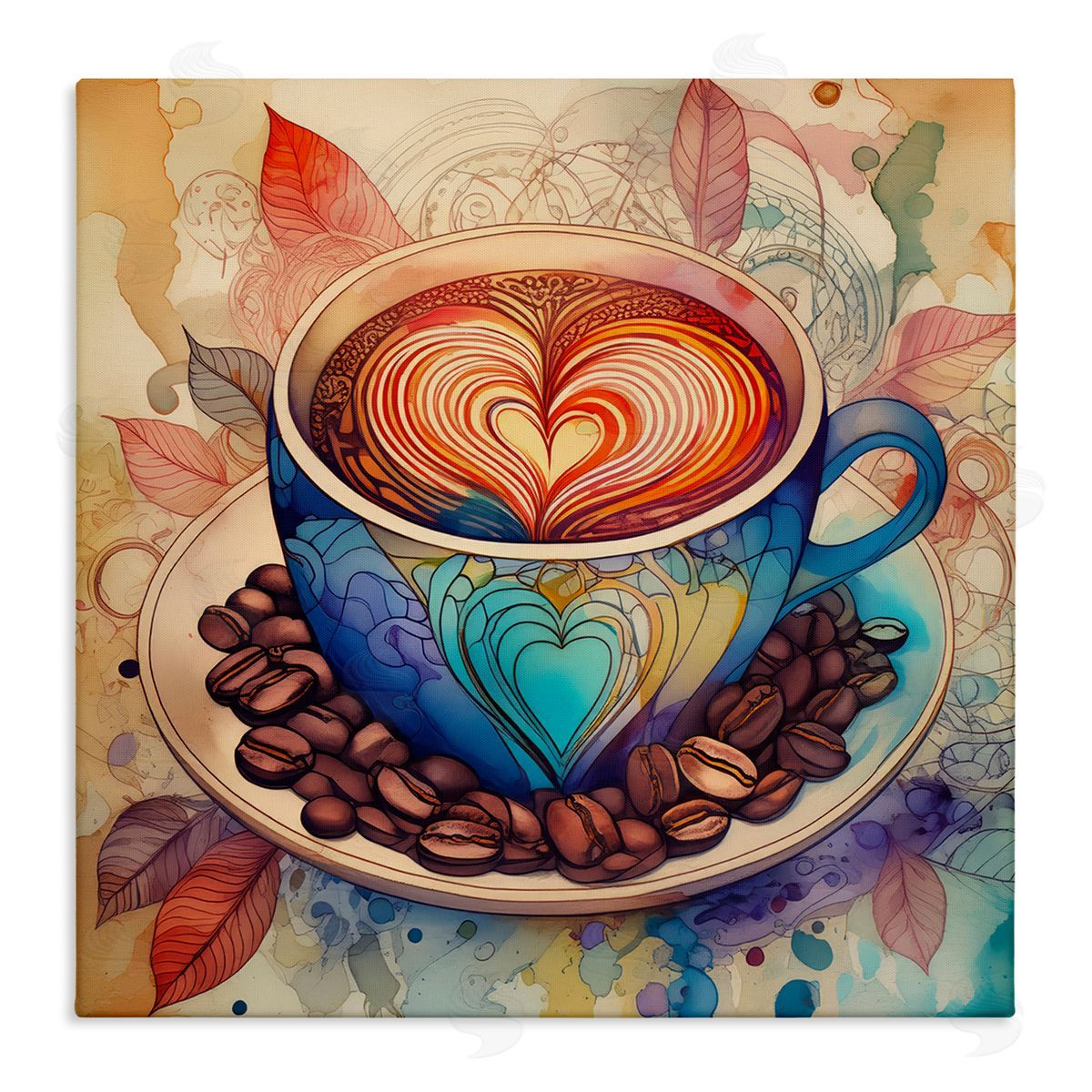 Coffee Beans & Latte Canvas Wall Art, Home Decor by Alina Georgescu