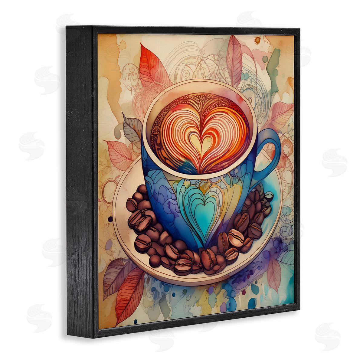 Coffee Beans & Latte Black Frame Print Wall Art, Home Decor by Alina Georgescu
