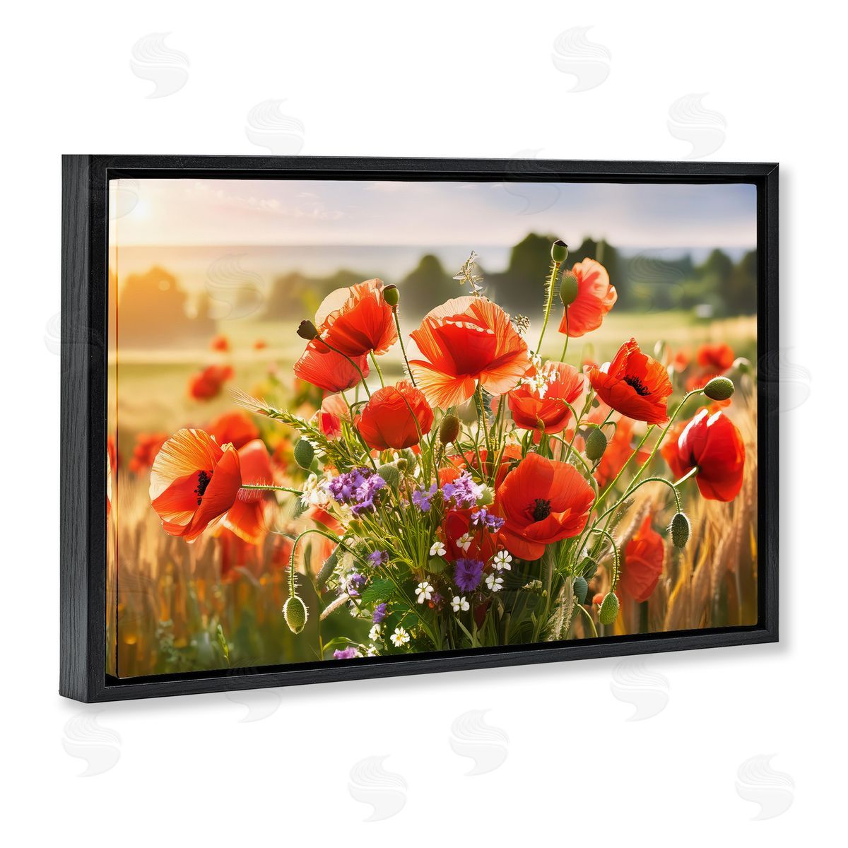 Bright Sunlit Spring Meadow Black Floating Frame Canvas Wall Art, Home Decor by Alina Georgescu