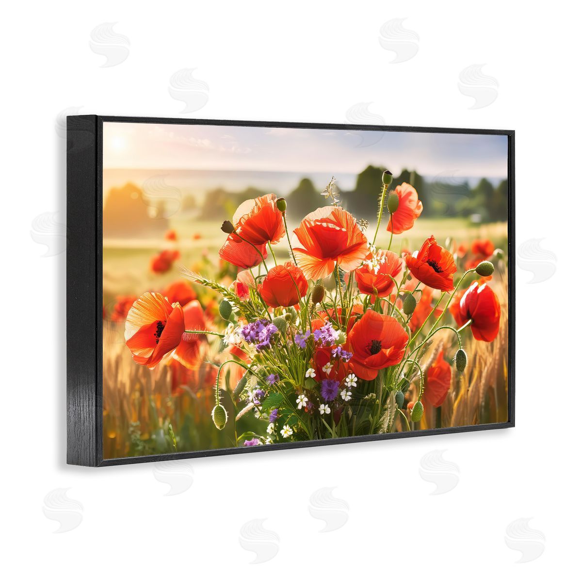 Bright Sunlit Spring Meadow Black Frame Print Wall Art, Home Decor by Alina Georgescu
