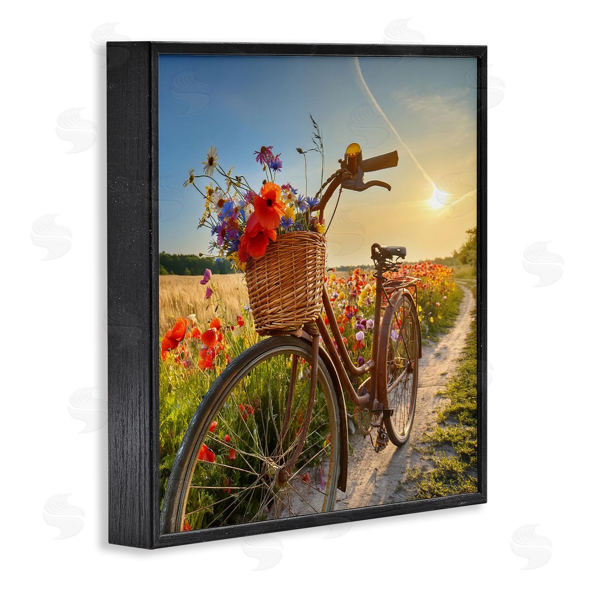 Flower Stop Bicycle Black Frame Print Wall Art, Home Decor by Alina Georgescu