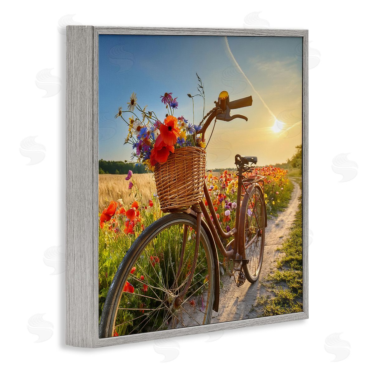 Flower Stop Bicycle Grey Frame Print Wall Art, Home Decor by Alina Georgescu