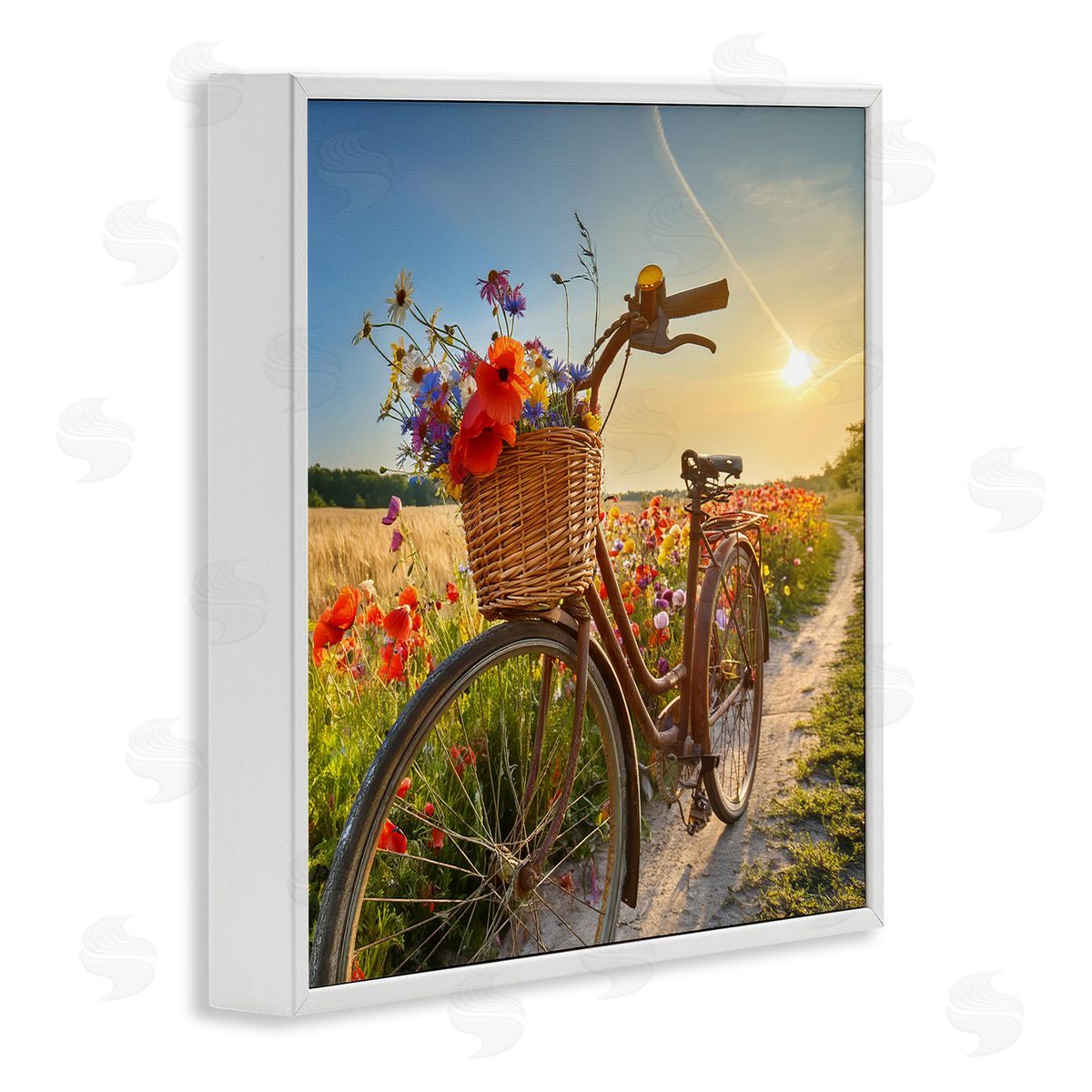 Flower Stop Bicycle White Frame Print Wall Art, Home Decor by Alina Georgescu