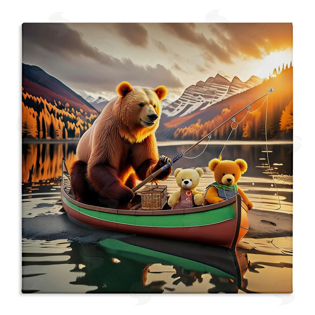Bear & Friends on Boat Canvas Wall Art, Home Decor by Alina Georgescu
