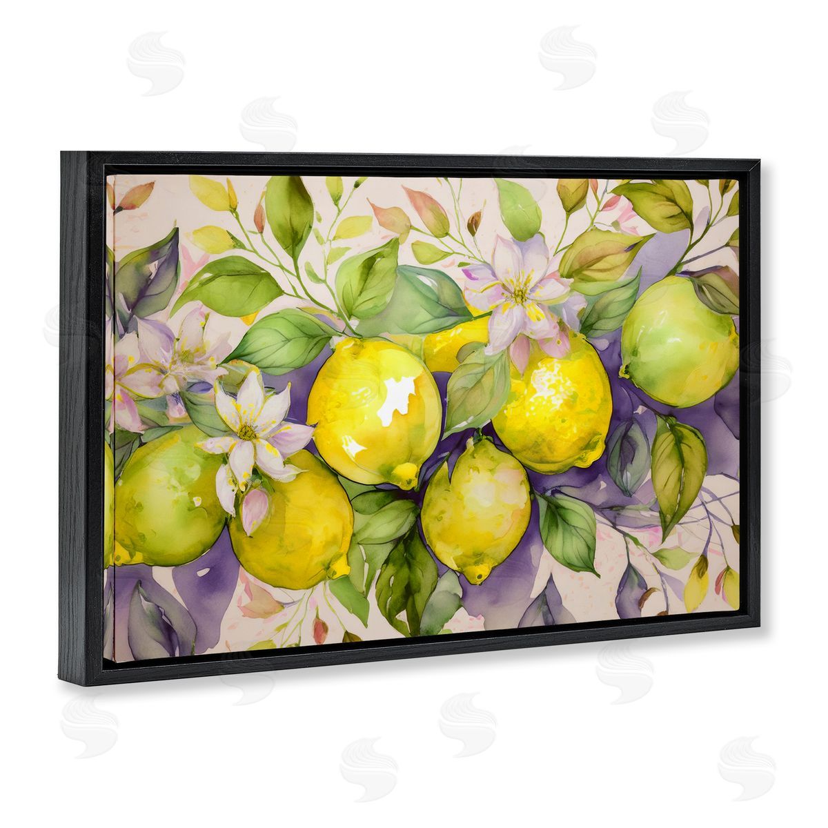 Cottage Lemon Blooms Black Floating Frame Canvas Wall Art, Home Decor by Alina Georgescu