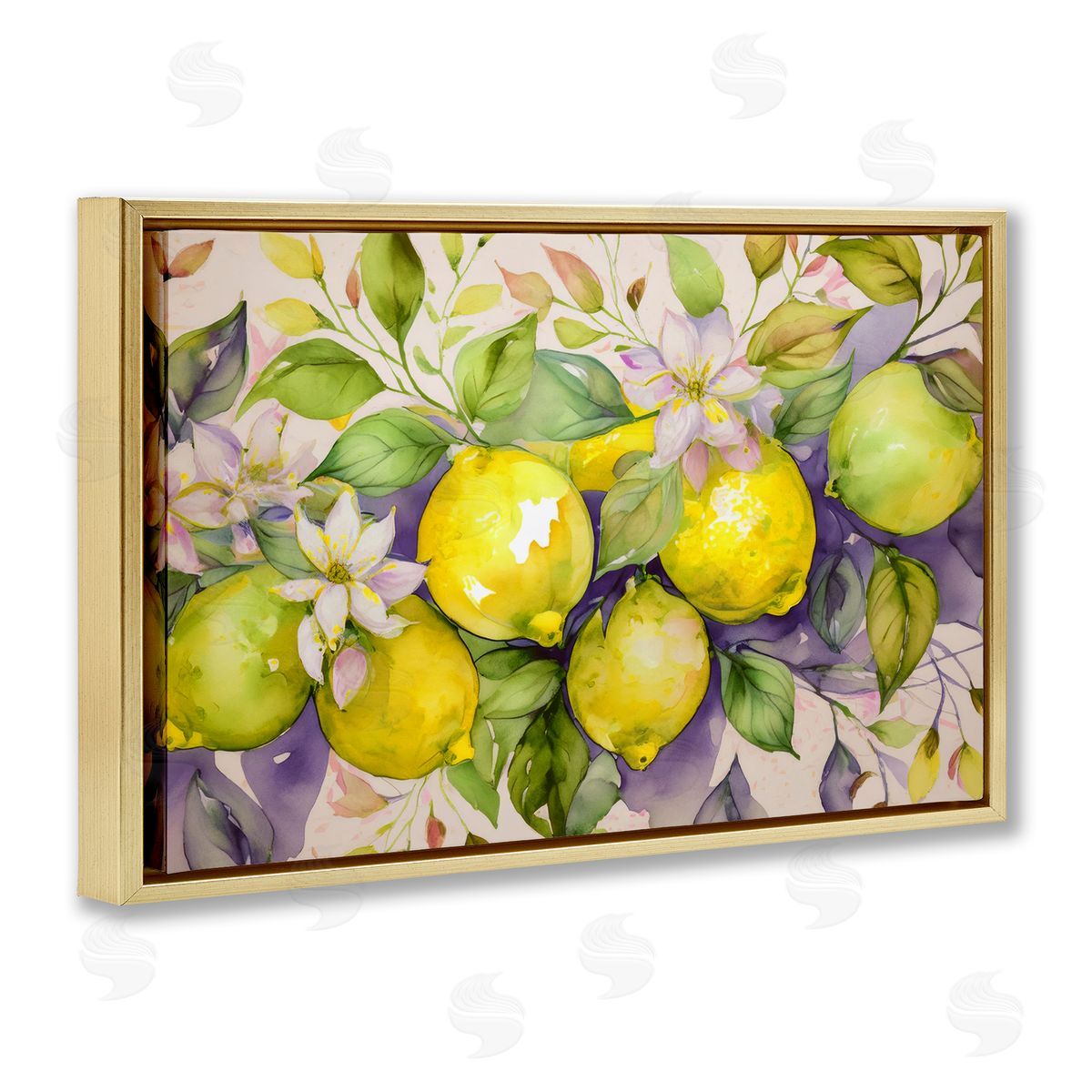 Cottage Lemon Blooms Gold Floating Frame Canvas Wall Art, Home Decor by Alina Georgescu