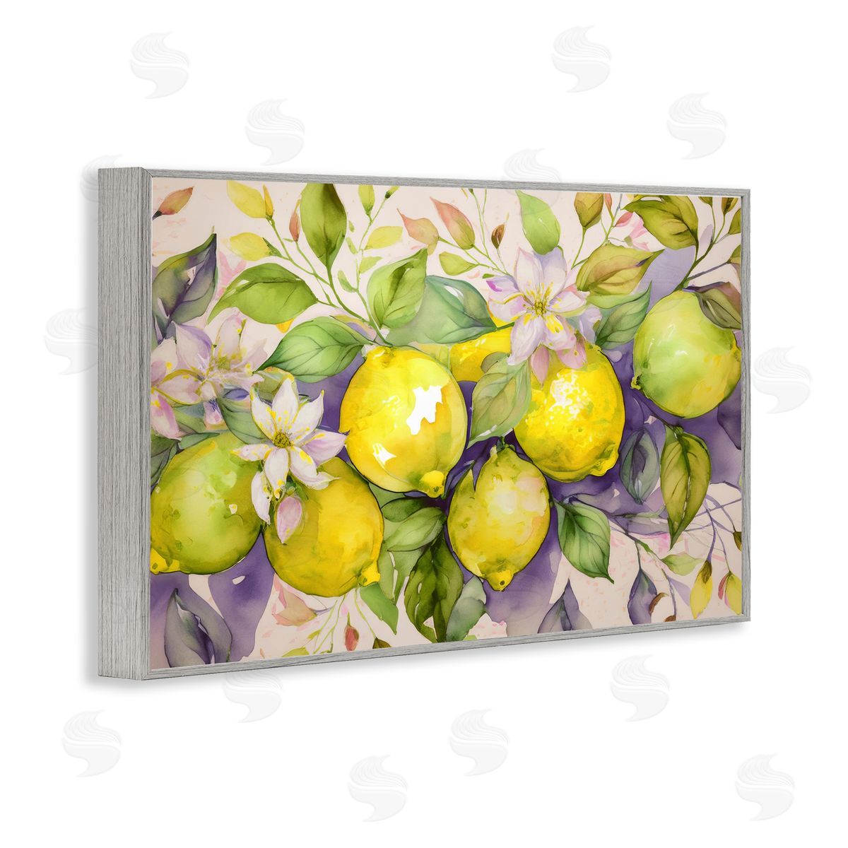 Cottage Lemon Blooms Grey Frame Print Wall Art, Home Decor by Alina Georgescu