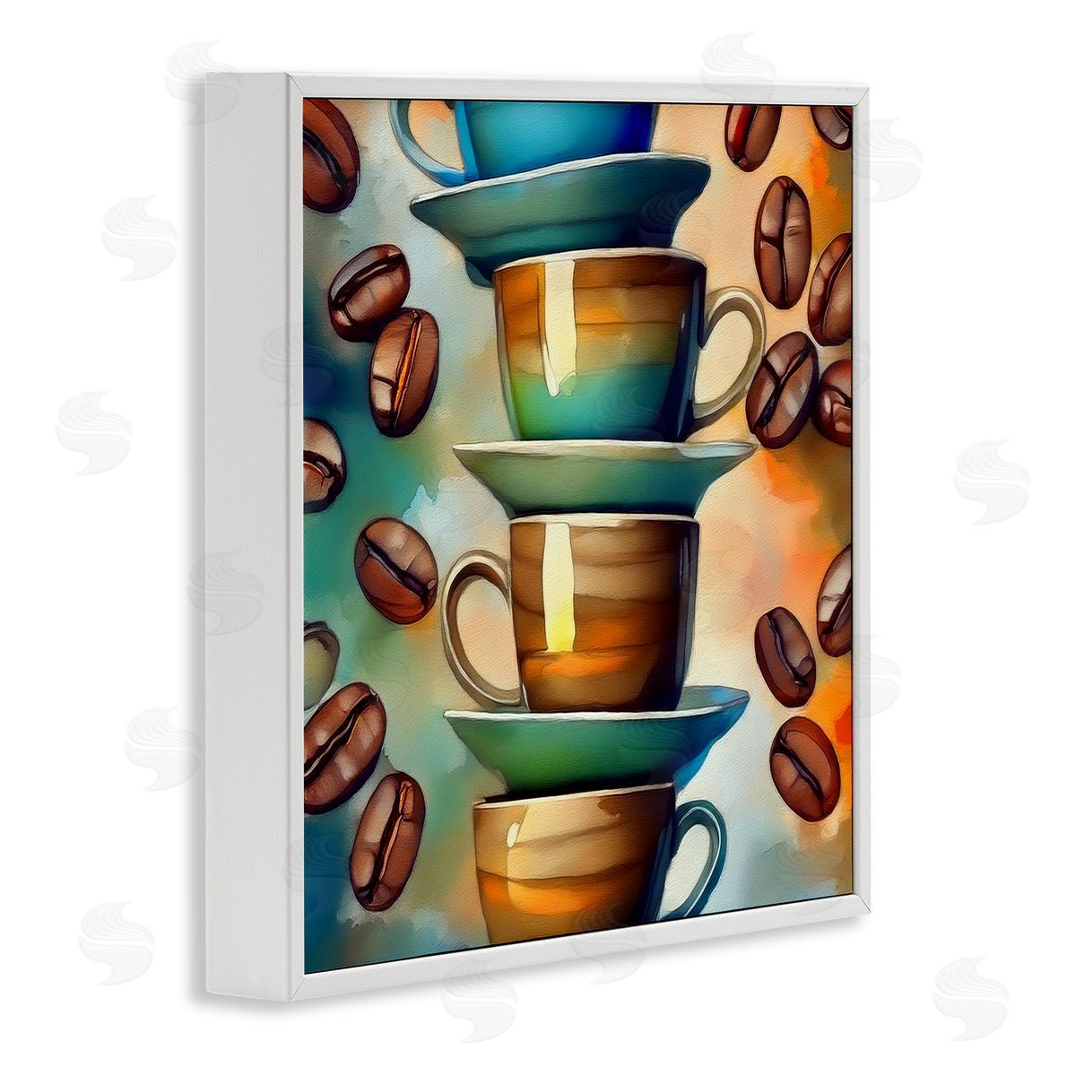 Ceramic Teacups & Coffee White Frame Print Wall Art, Home Decor by Alina Georgescu
