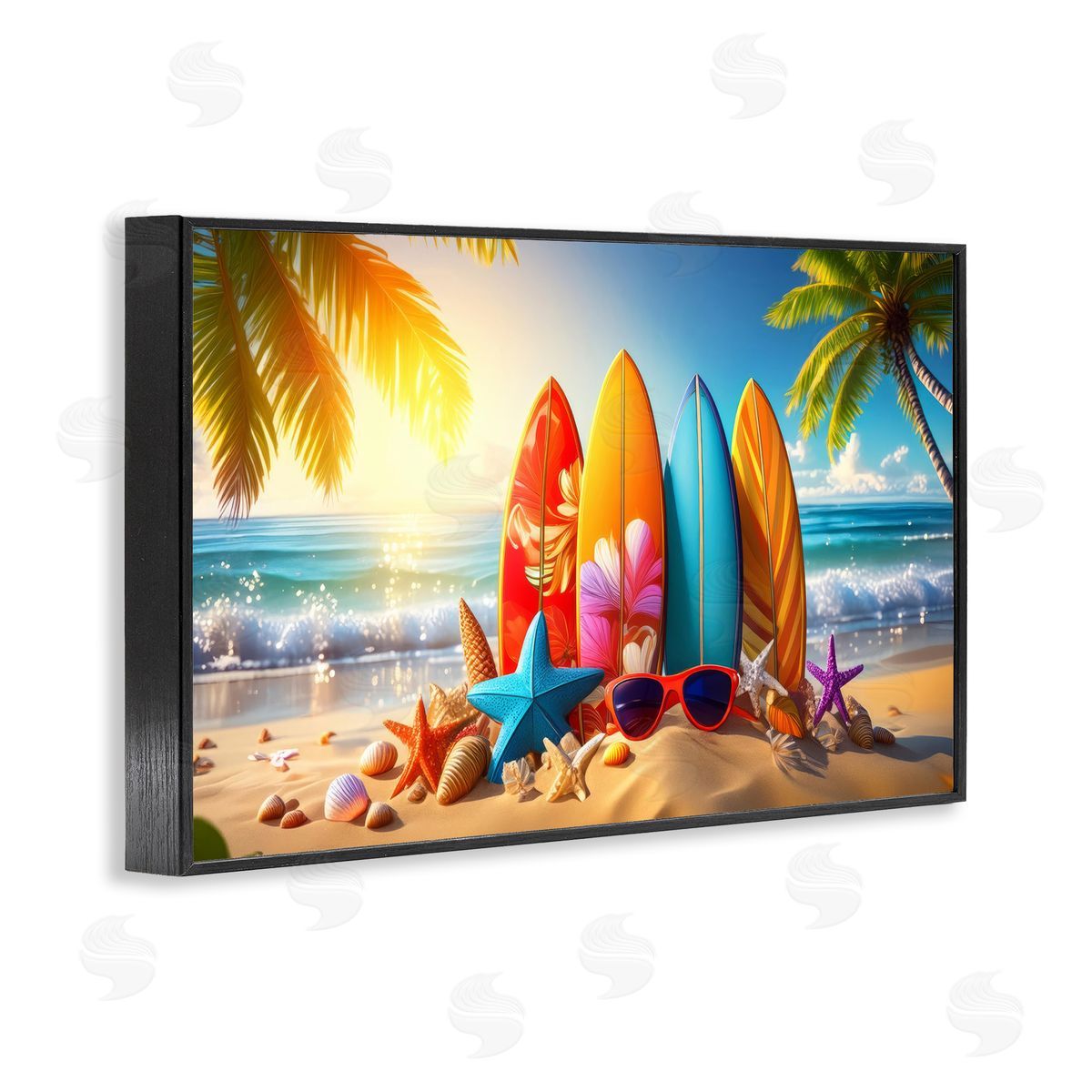 Tropical Surf & Turf Black Frame Print Wall Art, Home Decor by Alina Georgescu