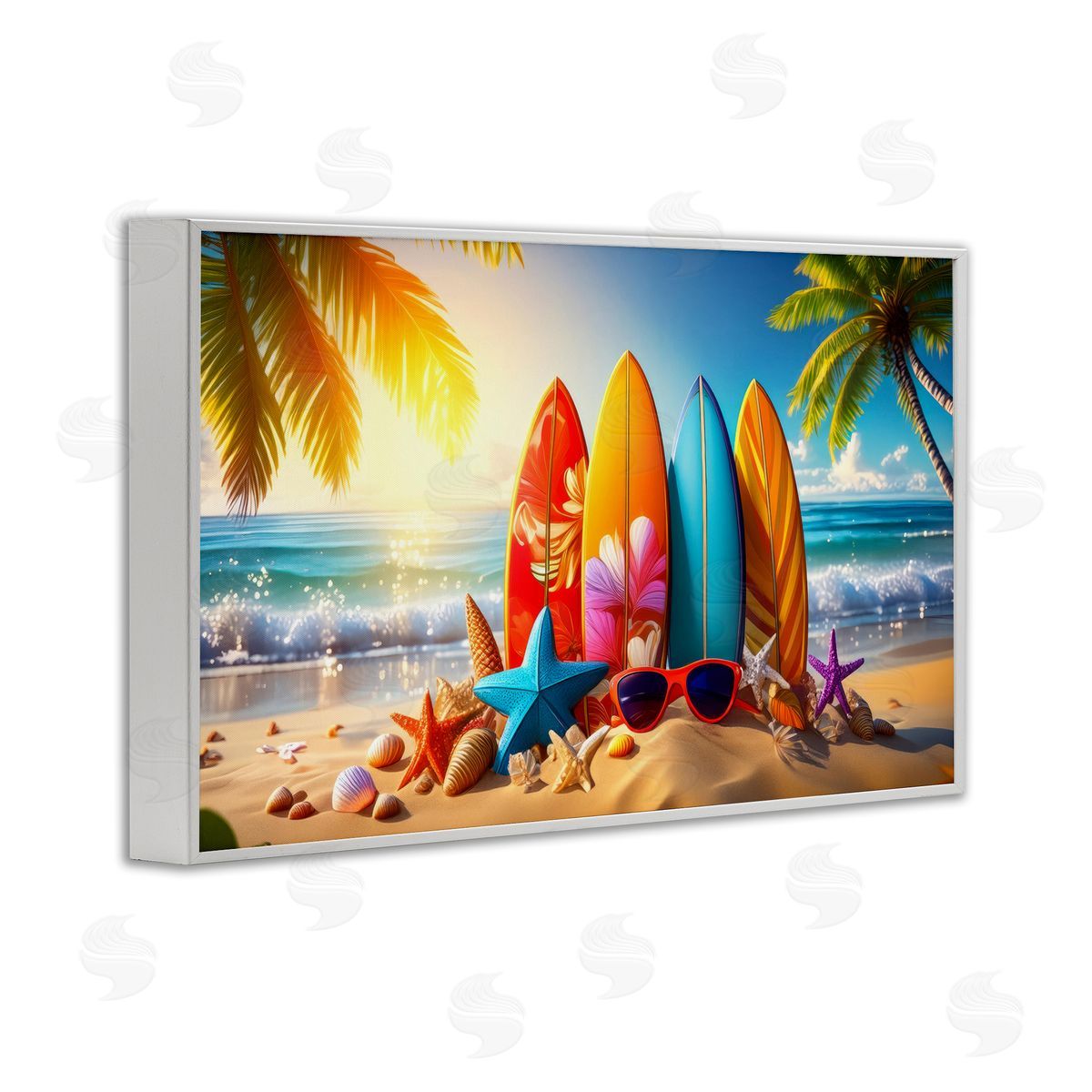 Tropical Surf & Turf White Frame Print Wall Art, Home Decor by Alina Georgescu