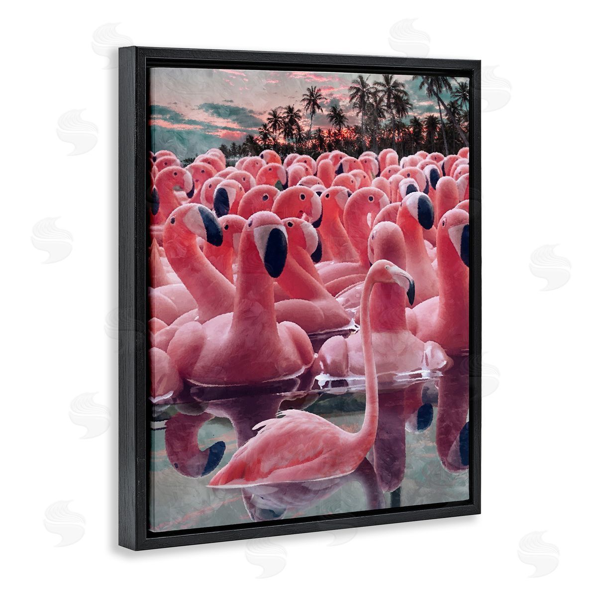 Flamingo Among Floats Black Floating Frame Canvas Wall Art, Home Decor by Ziwei Li