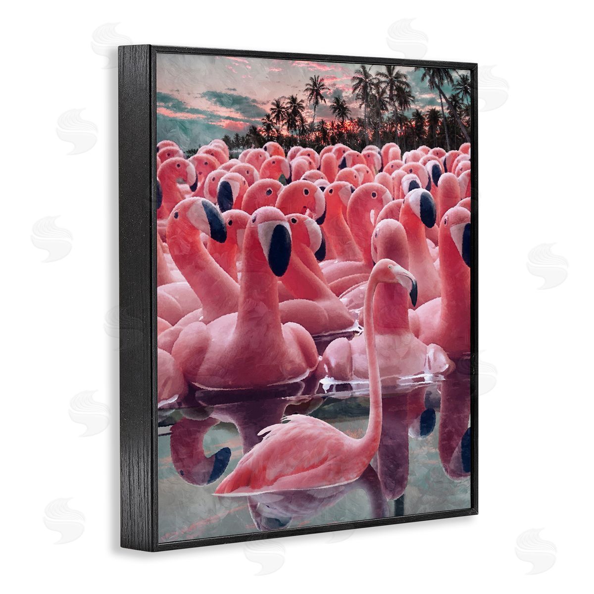 Flamingo Among Floats Black Frame Print Wall Art, Home Decor by Ziwei Li