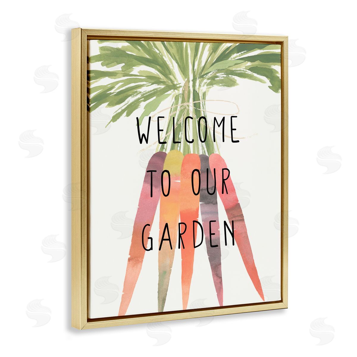 Welcome Garden with Carrots Gold Floating Frame Canvas Wall Art, Home Decor by Annie Warren
