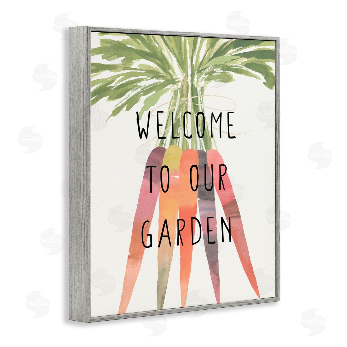 Welcome Garden with Carrots Grey Frame Print Wall Art, Home Decor by Annie Warren