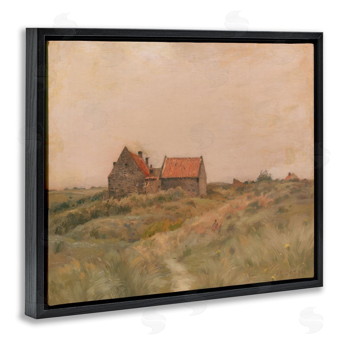 Cottage on October Day Black Floating Frame Canvas Wall Art, Home Decor by Stupell Studio