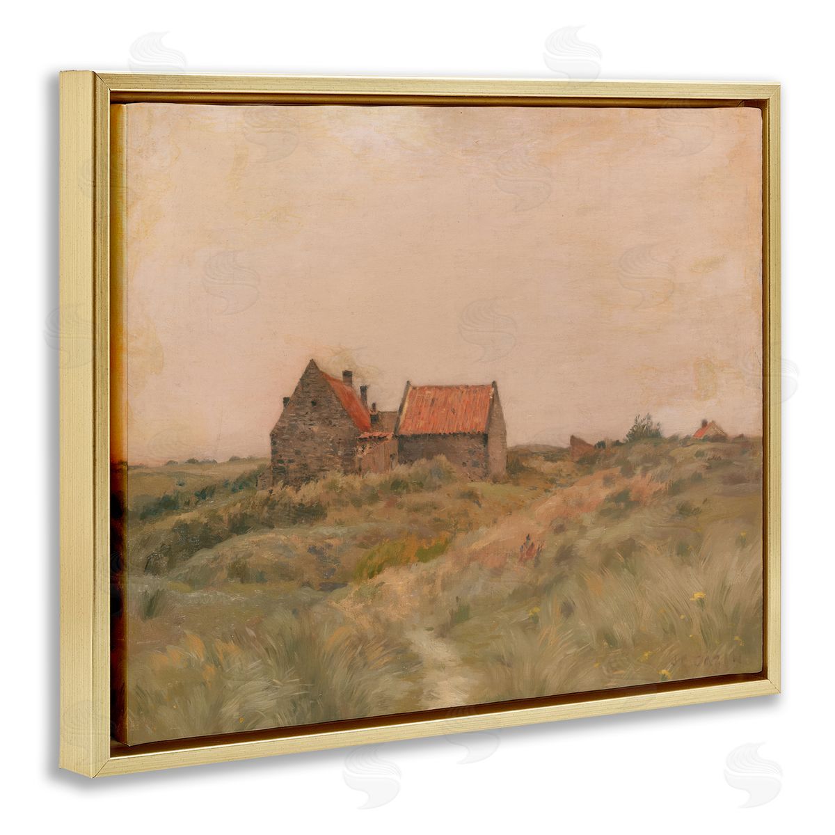 Cottage on October Day Gold Floating Frame Canvas Wall Art, Home Decor by Stupell Studio