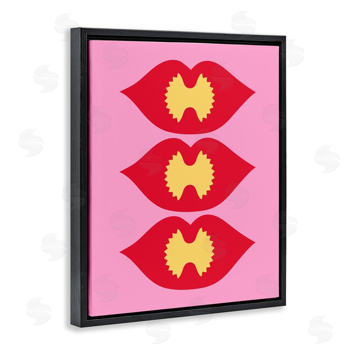 Lips & Bowtie Pasta Black Floating Frame Canvas Wall Art, Home Decor by Stupell Studio