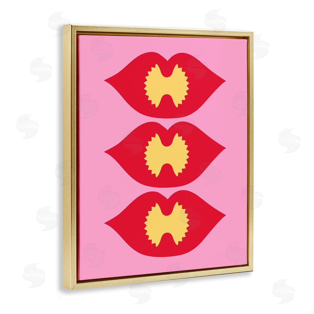 Lips & Bowtie Pasta Gold Floating Frame Canvas Wall Art, Home Decor by Stupell Studio