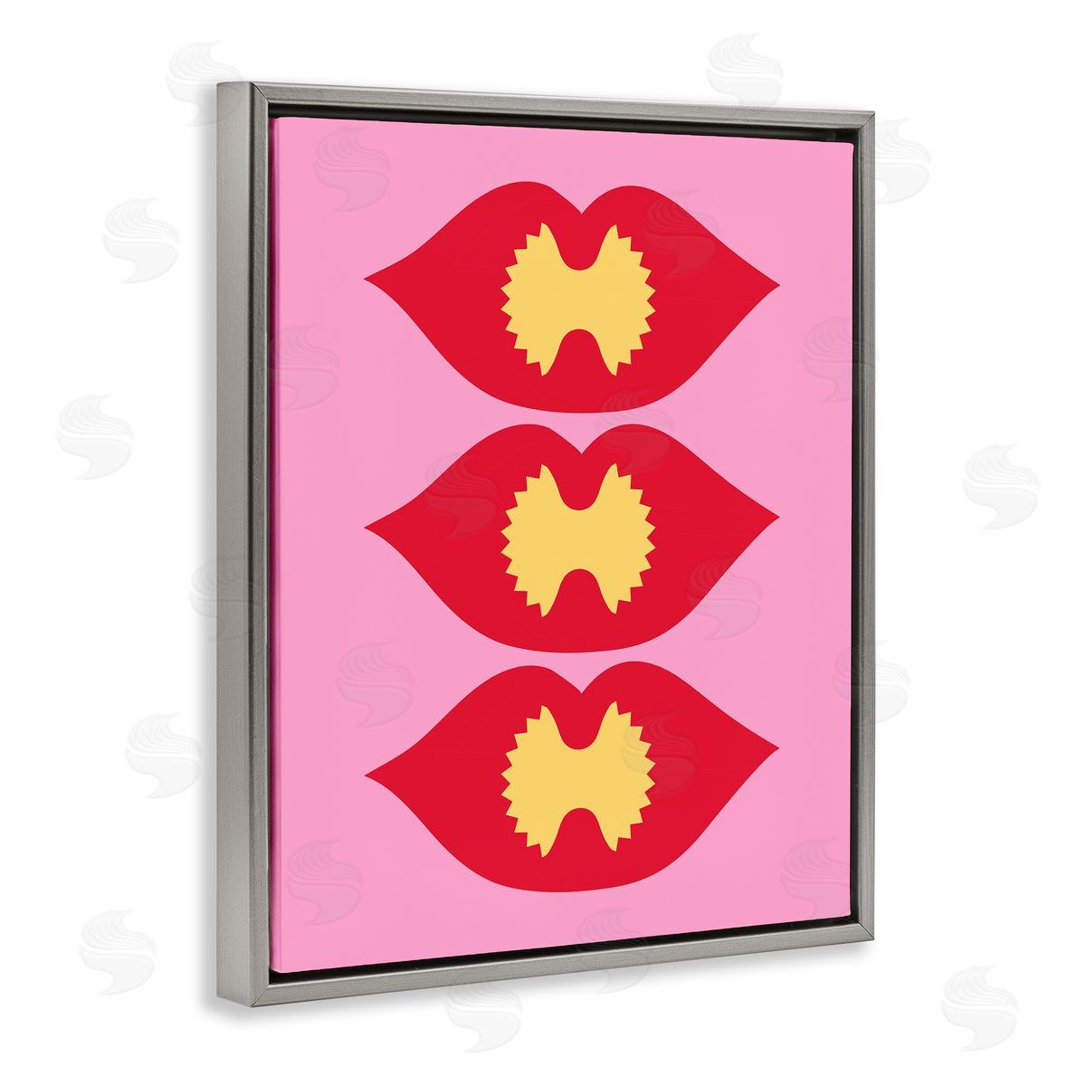 Lips & Bowtie Pasta Grey Floating Frame Canvas Wall Art, Home Decor by Stupell Studio