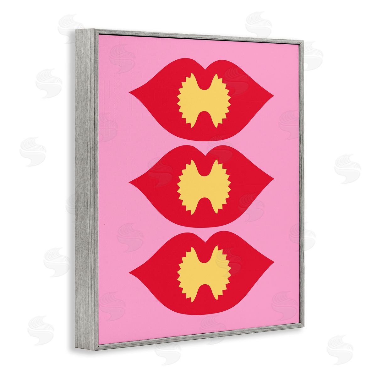 Lips & Bowtie Pasta Grey Frame Print Wall Art, Home Decor by Stupell Studio