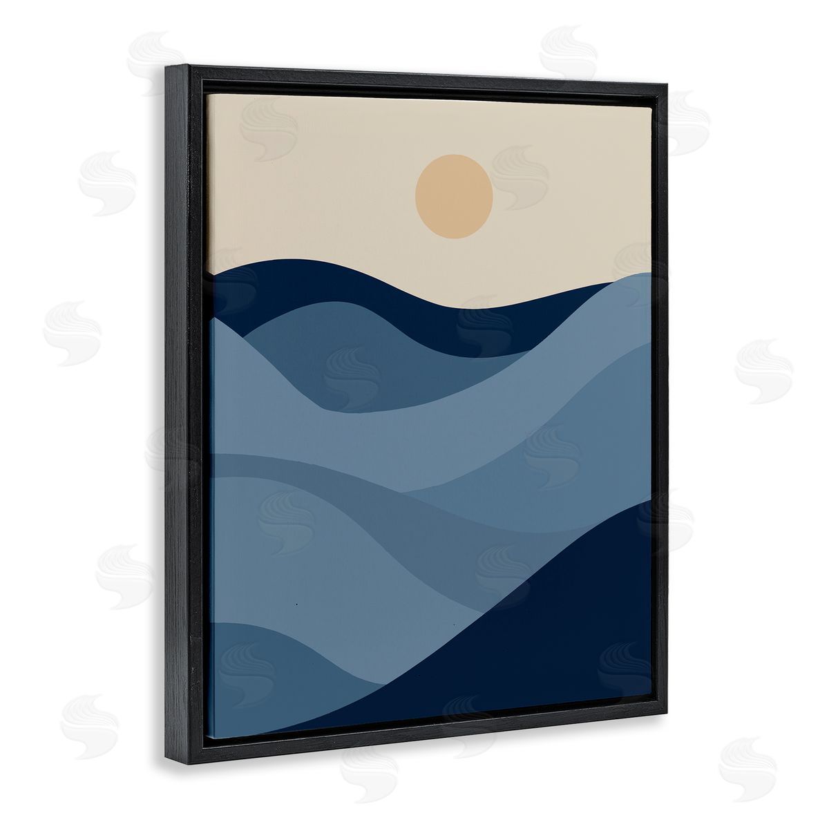 Blue Hills & Moon Black Floating Frame Canvas Wall Art, Home Decor by Stupell Studio