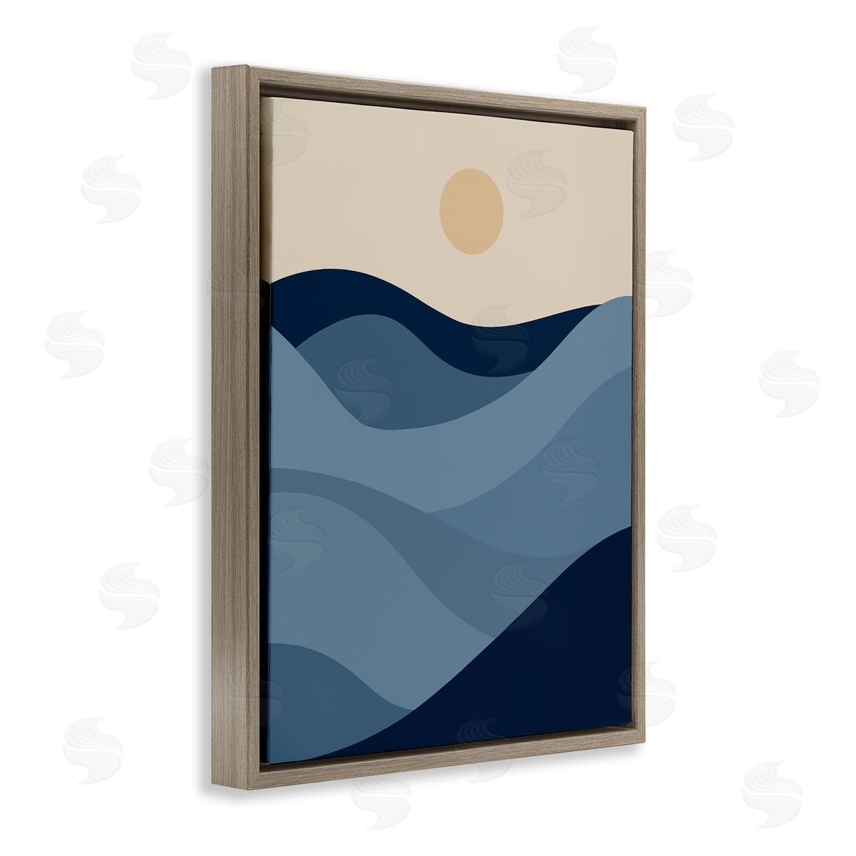 Blue Hills & Moon Brown Floating Frame Canvas Wall Art, Home Decor by Stupell Studio