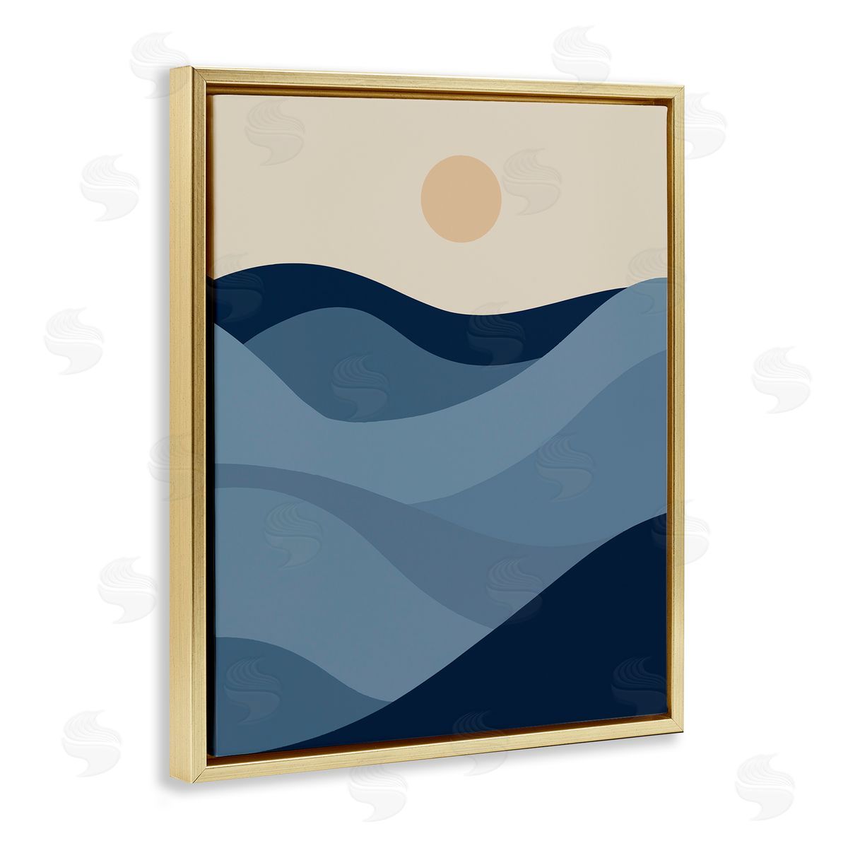 Blue Hills & Moon Gold Floating Frame Canvas Wall Art, Home Decor by Stupell Studio