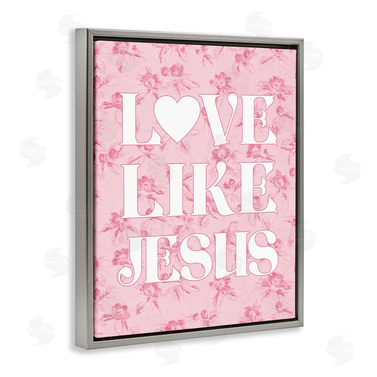 Love Like Jesus on Floral Grey Floating Frame Canvas Wall Art, Home Decor by Stupell Studio