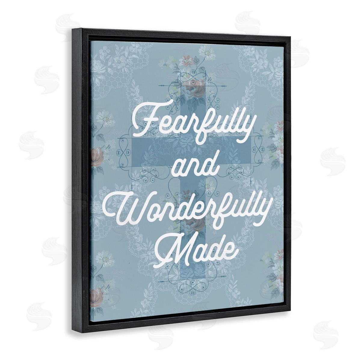 Wonderfully Made Floral Cross Black Floating Frame Canvas Wall Art, Home Decor by Stupell Studio