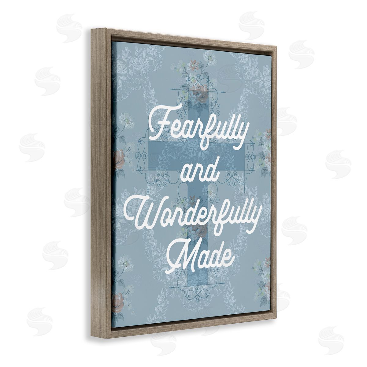 Wonderfully Made Floral Cross Brown Floating Frame Canvas Wall Art, Home Decor by Stupell Studio