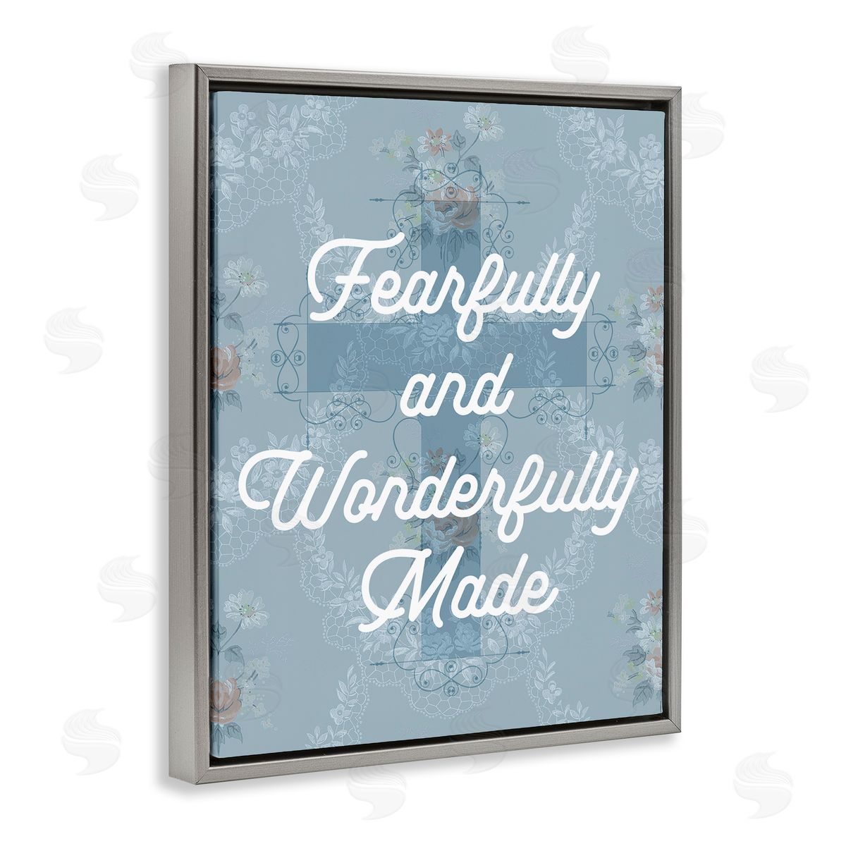 Wonderfully Made Floral Cross Grey Floating Frame Canvas Wall Art, Home Decor by Stupell Studio