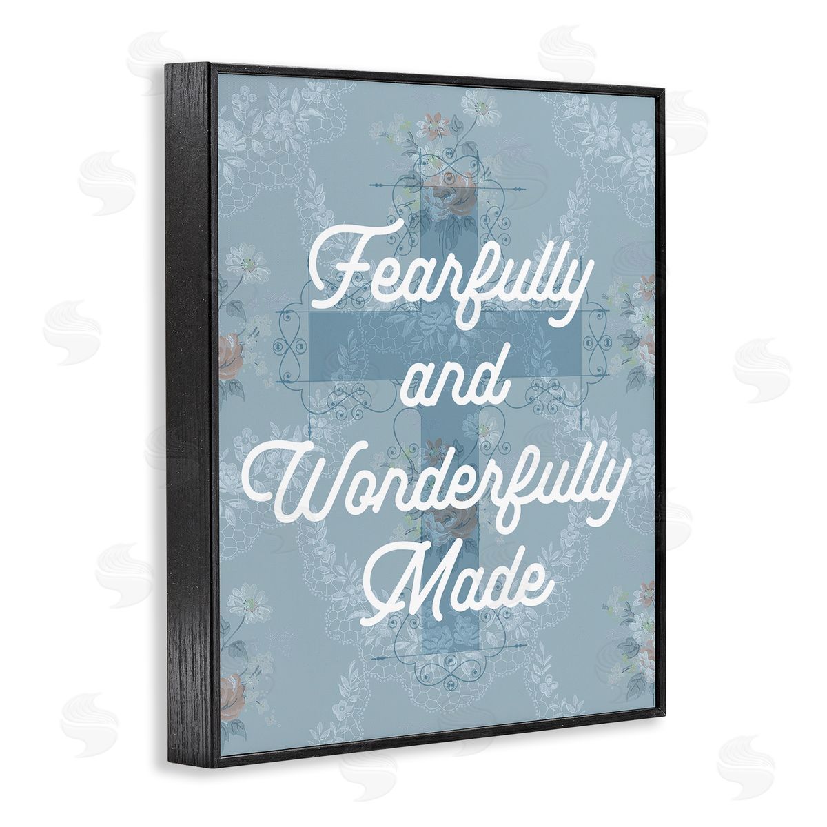 Wonderfully Made Floral Cross Black Frame Print Wall Art, Home Decor by Stupell Studio
