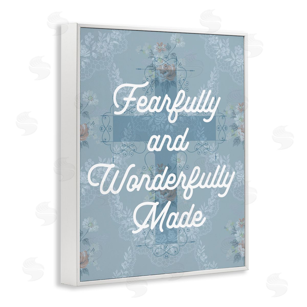 Wonderfully Made Floral Cross White Frame Print Wall Art, Home Decor by Stupell Studio