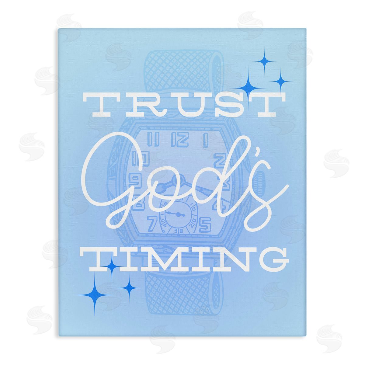 Trust Gods Timing Blue Canvas Wall Art, Home Decor by Stupell Studio
