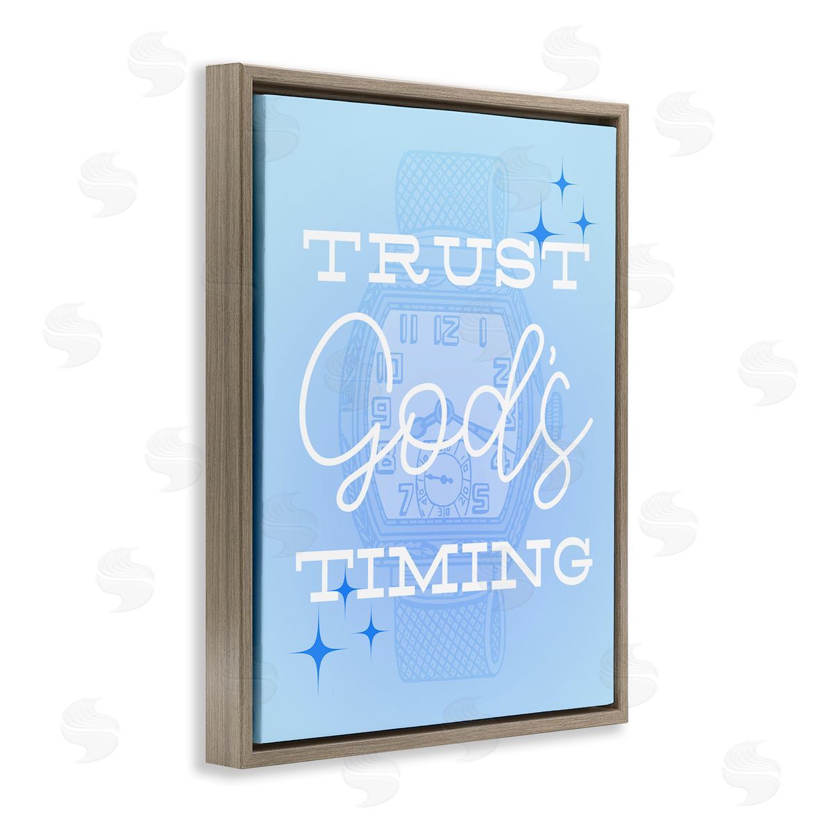 Trust Gods Timing Blue Brown Floating Frame Canvas Wall Art, Home Decor by Stupell Studio