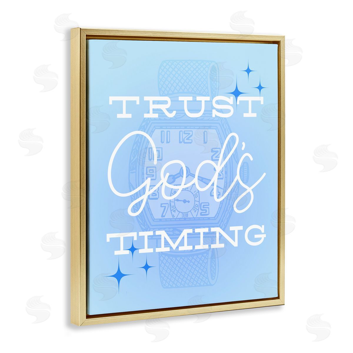 Trust Gods Timing Blue Gold Floating Frame Canvas Wall Art, Home Decor by Stupell Studio