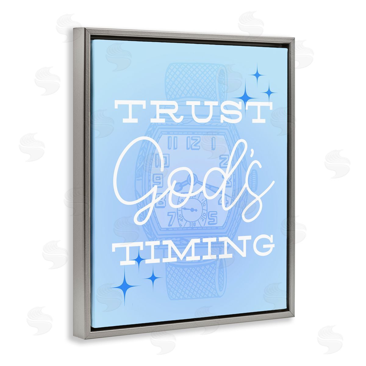 Trust Gods Timing Blue Grey Floating Frame Canvas Wall Art, Home Decor by Stupell Studio