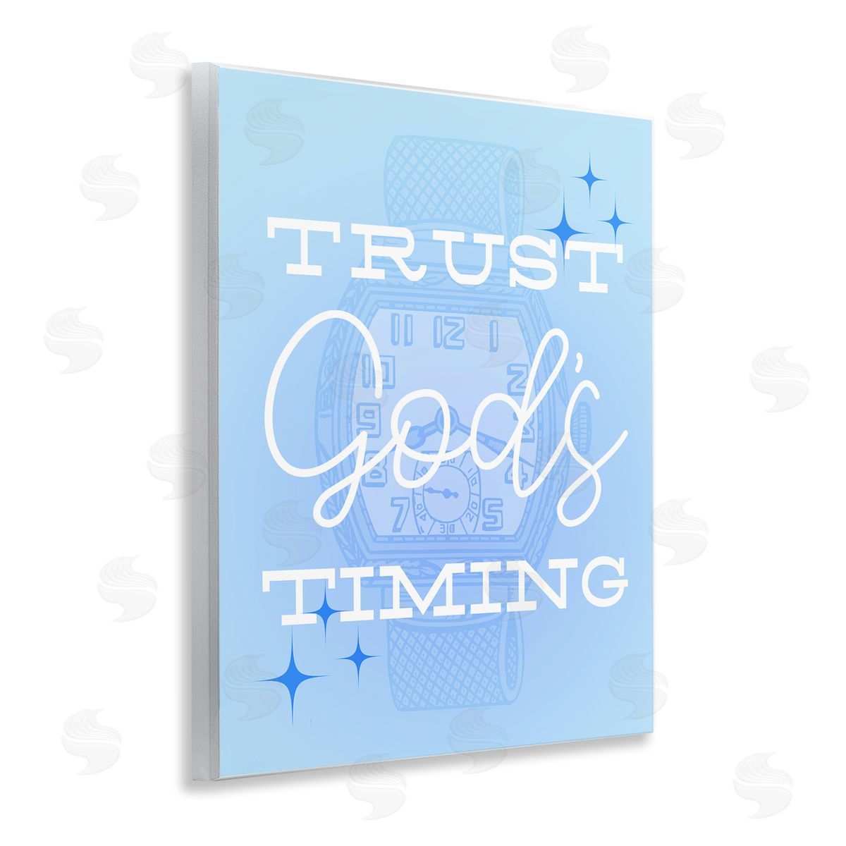 Trust Gods Timing Blue Wood Plaque Wall Art, Home Decor by Stupell Studio