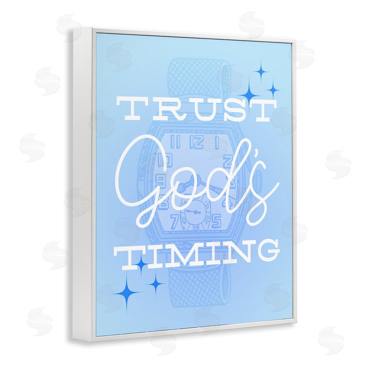 Trust Gods Timing Blue White Frame Print Wall Art, Home Decor by Stupell Studio