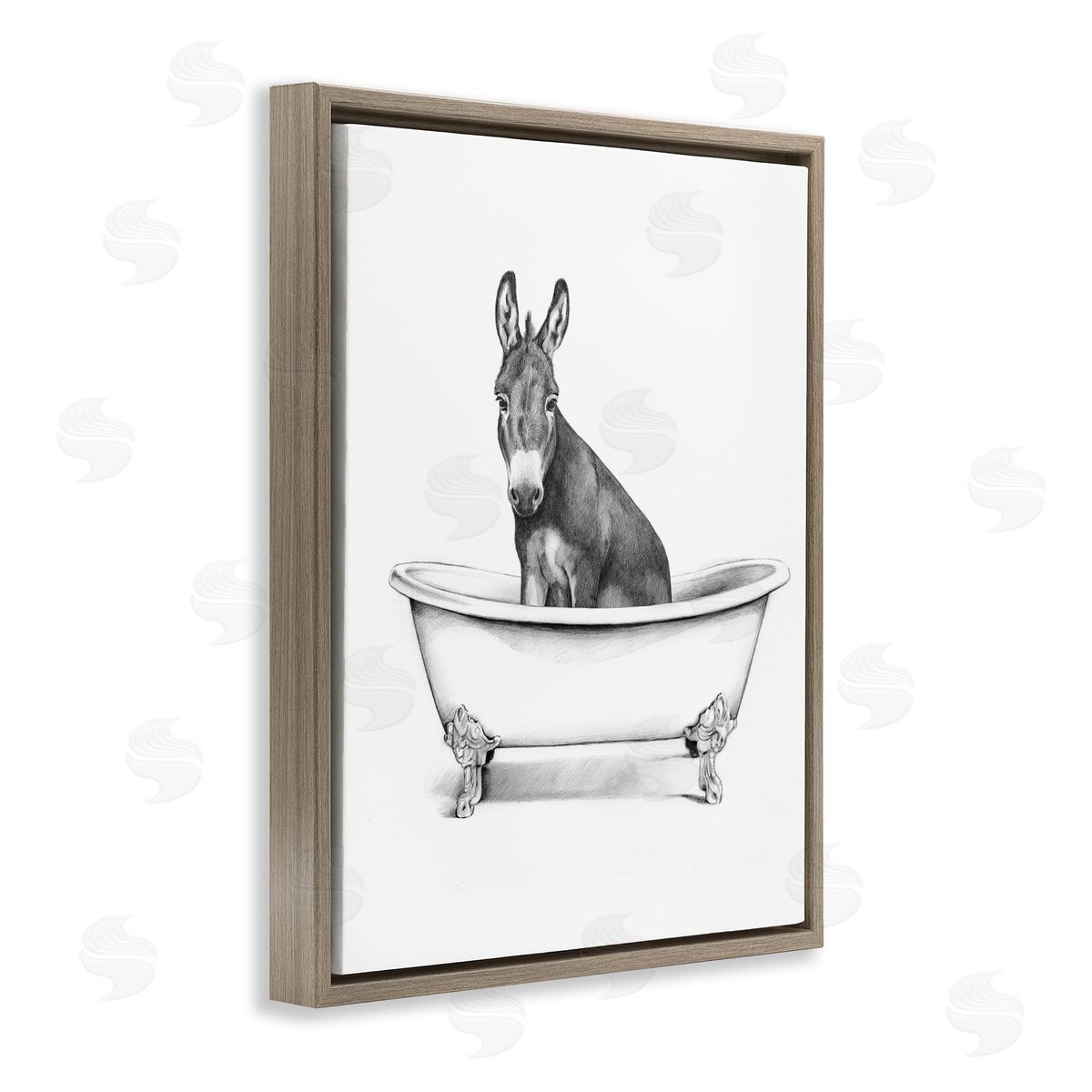 Antique Tub with Donkey Brown Floating Frame Canvas Wall Art, Home Decor by Victoria Borges